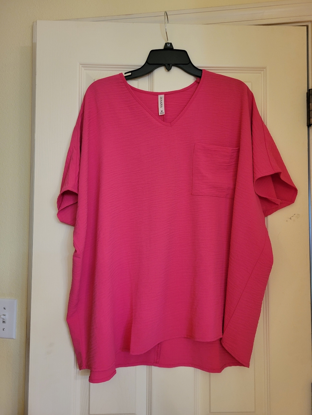 Hot Pink V-Neck Boxy Top with Pocket